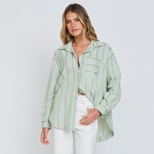 Apero Label Morgan Stripe Wrap Button-Down Shirt Mint - M
